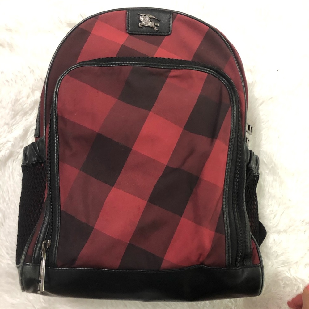 Burberry Red and Black Checkered Backpack